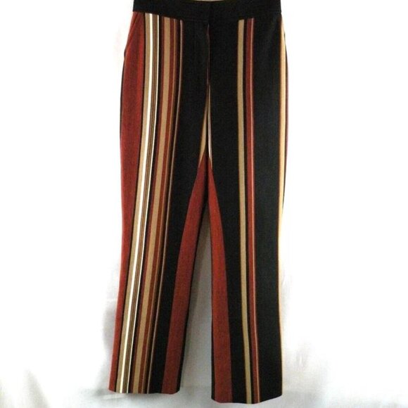 TORY BURCH Pants Women 4 Brown Stripe Phoebe Stretch Gold Buttons Cropped NWOT - Picture 2 of 7
